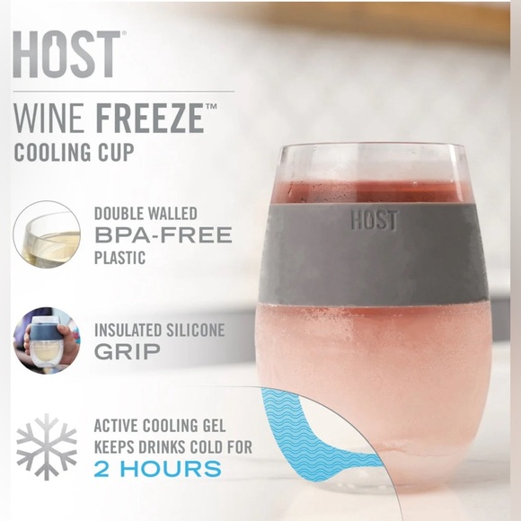 HOST WINE FREEZE COOLING CUPS IN GREY SET OF 2 -Each hold 8.5oz - Picture 3 of 6